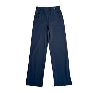 BBJ LOS ANGELES Navy Wide Leg High Waist Button Detail Pants Women’s